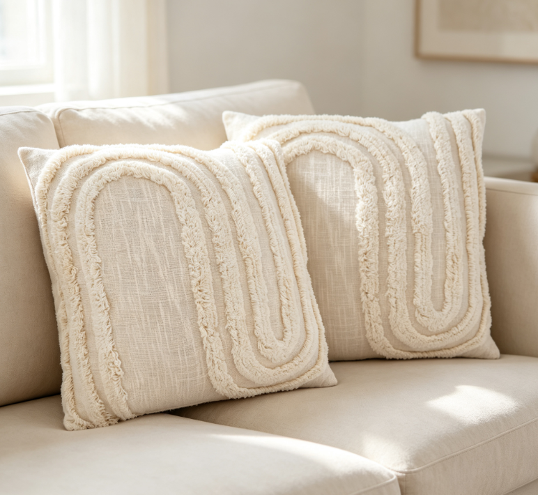 Solid-color tufted cotton-linen cushion - Image 2